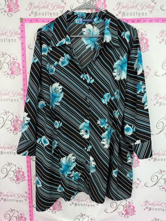 Penningtons Tops - Penningtons shirt y2k Black Button-Down Top with Teal Floral Print